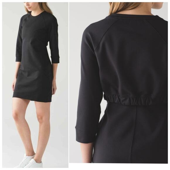 lululemon athletica Dresses & Skirts - Lululemon Rite Time Mini Sweatshirt Dress Black Size-10 3/4 Sleeve Athleisure